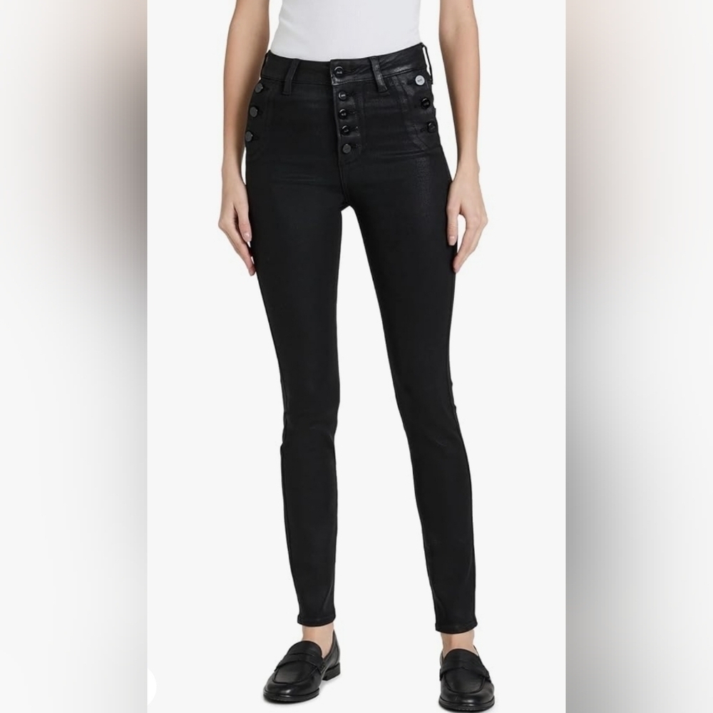 NWOT PAIGE Emmie Ultra Skinny High Rise in Black Fog Luke Coating Pants SIZE 28